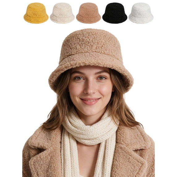 BadPiggies Women Winter Bucket Hat Adjustable Vintage Cloche Hats Warm Faux Fur Wool Outdoor Fisherman Cap