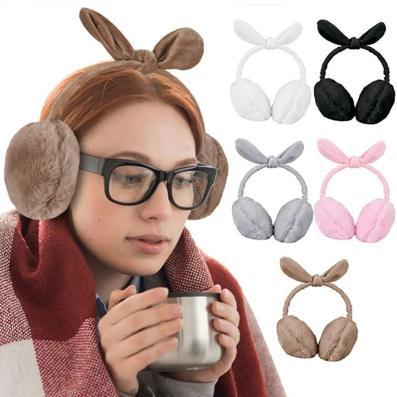 BadPiggies Women Winter Earmuffs Girl Ski Adjustable Ear Covers Cute Bow Ear Warmer Outdoor Fleece Lining Earmuff - Khaki
