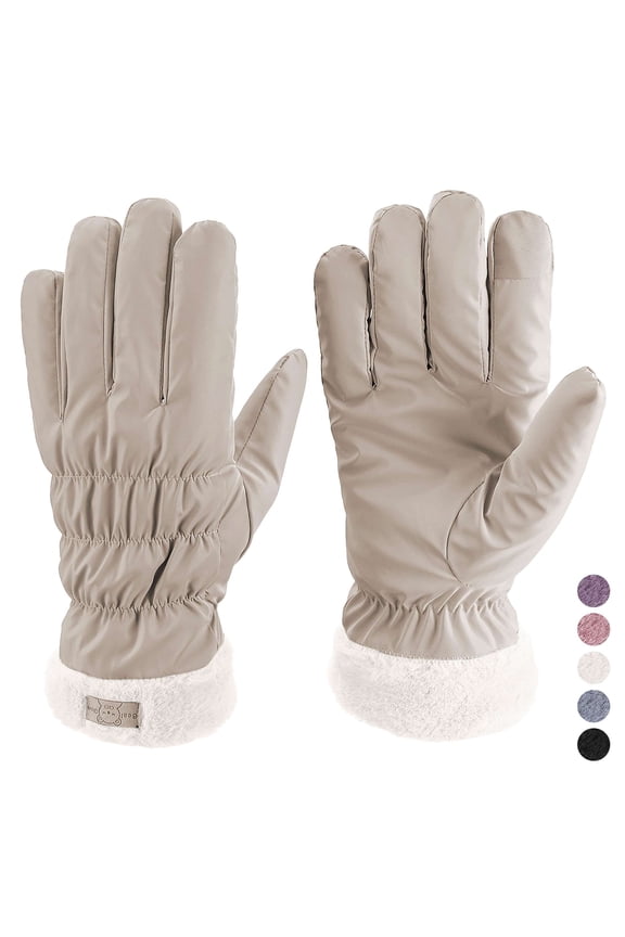 BadPiggies Women Winter Touchscreen Gloves, Waterproof Warm Fleece Lined Gloves Fluffy Cuff Thermal Texting Gloves