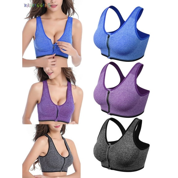 BadPiggies Women Zip Front Sports Bra Wireless Post-Surgery Bra Removable Pad Tank Top Active Yoga Racerback Sports Bras (XL, Gray)