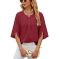thumbnail image 1 of BadPiggies Women's Blouses Casual Summer Tops Dressy Pleated Scoop Neck 3/4 Sleeve Office Work Chiffon Shirts, 1 of 8
