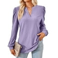 thumbnail image 1 of BadPiggies Women's Blouses Puff Sleeve Tunic Tops V-Neck Long Sleeve Casual Fall Shirts (XL, Purple), 1 of 8