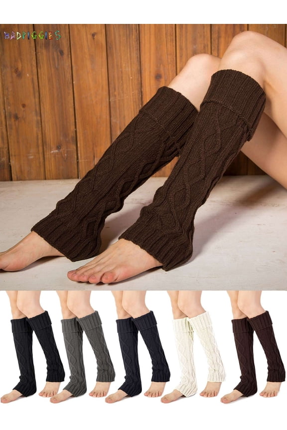 BadPiggies Women's Cable Knitted Crochet Leg Warmers Boot Socks Winter Warm High Stockings Long Socks Leggings (Coffee)