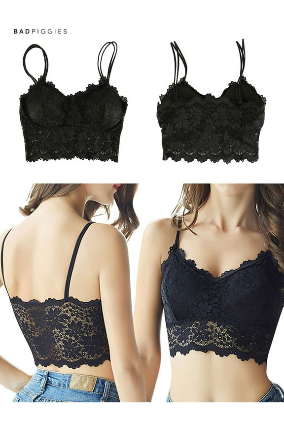 BadPiggies Women's Camisole Lace Bralette Strap Thin Unpadded Sexy Bra, Wire Free, (m, Black)