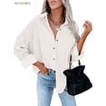 thumbnail image 1 of BadPiggies Women's Corduroy Big Shirts Button Down Boyfriend Long Sleeve Casual Oversized Blouses Tops Plus Size (L, White), 1 of 4