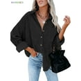thumbnail image 1 of BadPiggies Women's Corduroy Big Shirts Button Down Boyfriend Long Sleeve Casual Oversized Blouses Tops Plus Size (S, Black), 1 of 4