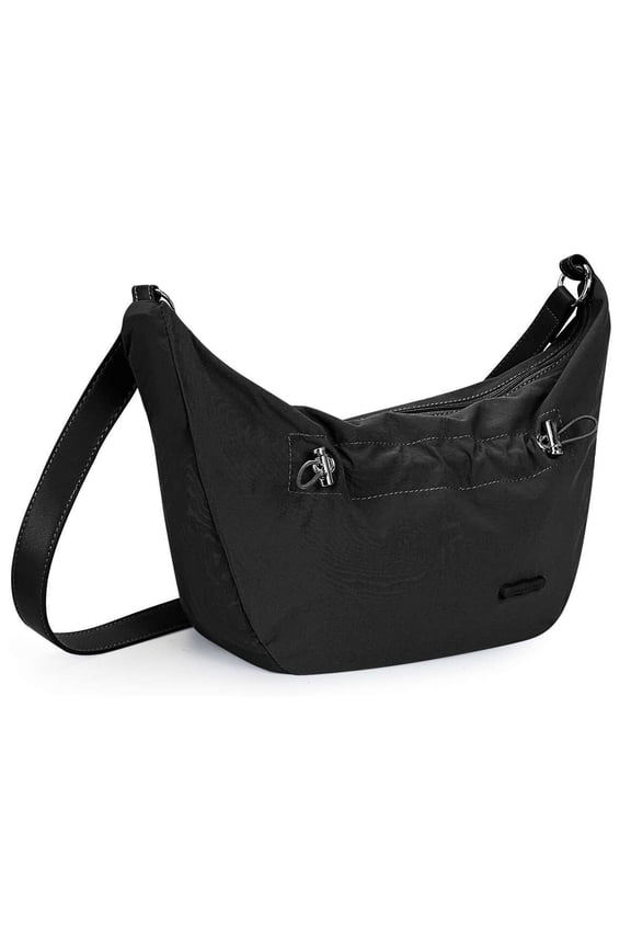 BadPiggies Women's Crescent Shoulder Bag Nylon Underarm Purse Casual Crossbody with Adjustable Strap (Black)