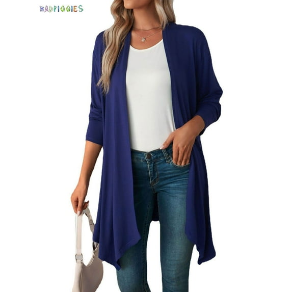 BadPiggies Women's Draped Open Front Cardigan Casual Long Sleeve Lightweight Cardigans Sweaters Duster S-XXL