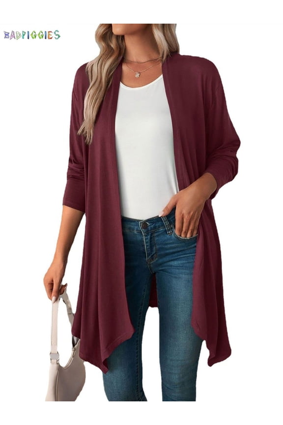 BadPiggies Women's Draped Open Front Cardigan Casual Long Sleeve Lightweight Cardigans Sweaters Duster S-XXL
