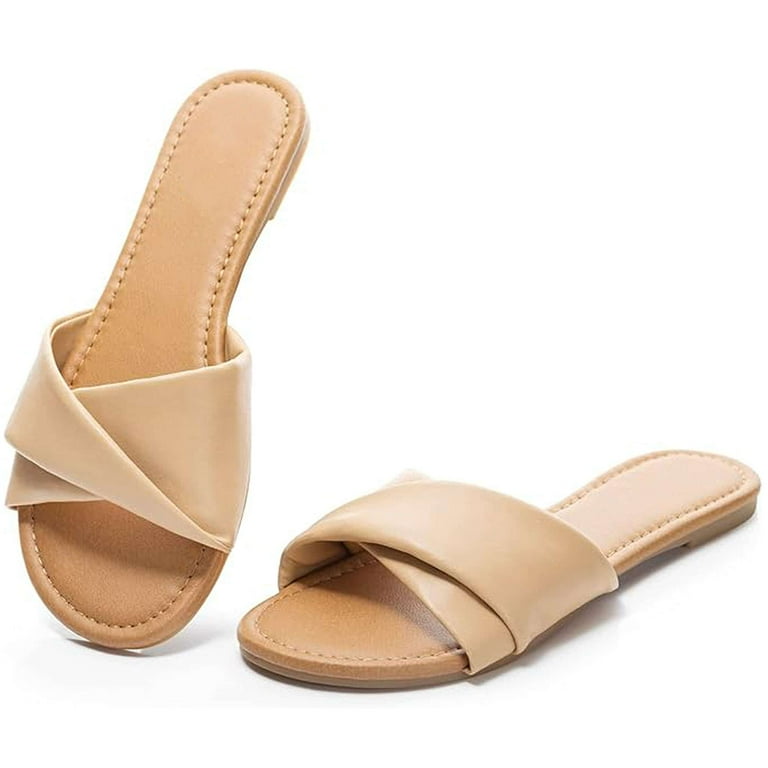 BadPiggies Women's Flat Sandals Fashion Slides Soft Leather