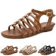 thumbnail image 1 of BadPiggies Women's Flat Sandals Open Toe Summer Flats Elastic Dress Beach Shoes with Luxury Gold Bow Clips, 1 of 9