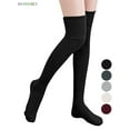 thumbnail image 1 of BadPiggies Women's Knit Thigh High Cotton Socks Over the Knee High Boot Stockings Leg Warmers (Black), 1 of 6
