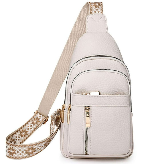 BadPiggies Women's Leather Sling Bag Travel Small Crossbody Bags Vegan Leather Fanny Pack Chest Bag (White)