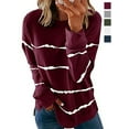 thumbnail image 1 of BadPiggies Women's Long Sleeve Crew Neck T Shirt Casual Striped Pullover Sweatshirt Fall Winter Blouse Loose Tunic Tops (S, Red), 1 of 7