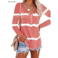 thumbnail image 1 of BadPiggies Women's Long Sleeve Tie Dye Print T-Shirt Round Neck Casual Button Tunic Tops Plus Size Loose Blouse (2XL, Red), 1 of 6