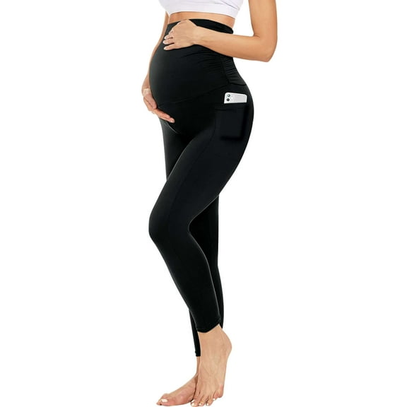 BadPiggies Women's Maternity Leggings High Waisted Yoga Pants over The Belly Pregnancy Workout Activewear (S, Black)