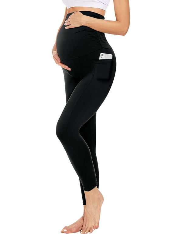 BadPiggies Women's Maternity Leggings High Waisted Yoga Pants over The Belly Pregnancy Workout Activewear (S, Black)