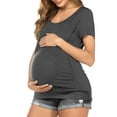 thumbnail image 1 of BadPiggies Women's Maternity Nursing Top Breastfeeding Short Sleeve T Shirts Double Layer Pregnancy Blouse (XL, Gray), 1 of 7