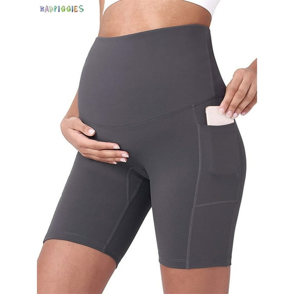 BadPiggies Women's Maternity Yoga Shorts Bike Shorts Over The Belly Bump Workout Running Active Athletic Short Pants with Pockets