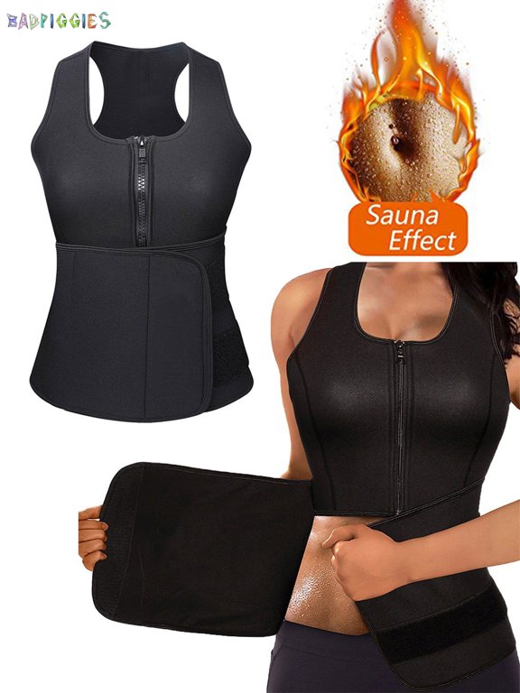 BadPiggies Women's Neoprene Sauna Suit Waist Trainer Trimmer Adjustable Zipper Body Shaper Corset Vest