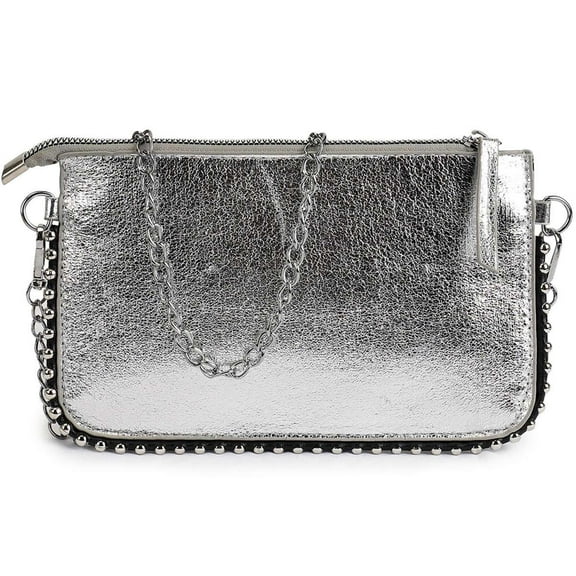 BadPiggies Women's Party Bag Chain Clutch Purse Glitter Beaded Evening Shoulder Bag Wedding Cocktail Handbags - Silver