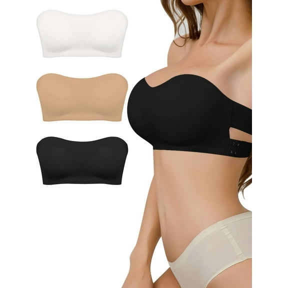BadPiggies Women's Push Up Strapless Bra Non-Slip Padded Tube Top Crossed Beauty Back Bandeau Bras
