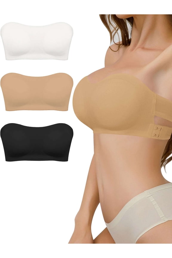 BadPiggies Women's Push Up Strapless Bra Non-Slip Padded Tube Top Crossed Beauty Back Bandeau Bras