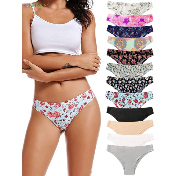BadPiggies Women's Seamless Thong Panties Breathable No Show Underwear Invisible Hipster Thongs 12 Pack S-XL