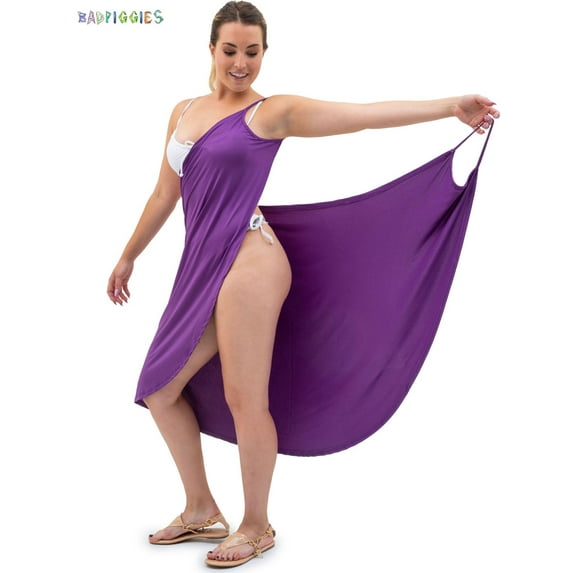 BadPiggies Women's Sexy Sling Bikini Cover Up Swimsuit Backless Wrap Spaghetti Strap Long Dress Beach Bath Skirt (S, Purple)