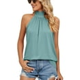 thumbnail image 1 of BadPiggies Women's Sleeveless Tie Halter Neck Summer Tops Loose Casual Tank Top Blouse Shirts (2XL, Green), 1 of 5