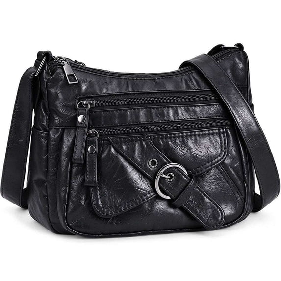 BadPiggies Women's Soft PU Leather Shoulder Bag Ladies Crossbody Purse and Handbags Lightweight Pocketbooks - Black