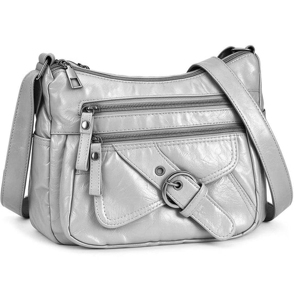 BadPiggies Women's Soft PU Leather Shoulder Bag Ladies Crossbody Purse and Handbags Lightweight Pocketbooks - Gray