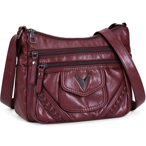 BadPiggies Women's Soft PU Leather Shoulder Bag Ladies Crossbody Purse and Handbags Lightweight Pocketbooks - Red