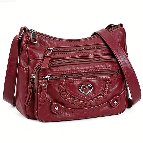 BadPiggies Women's Soft PU Leather Shoulder Bag Ladies Crossbody Purse and Handbags Lightweight Pocketbooks - Red