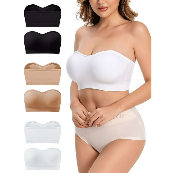 BadPiggies Women's Strapless Bra Non-Slip Wireless Comfort Bandeau Bras MultiWay Plus Size Seamless Bralette