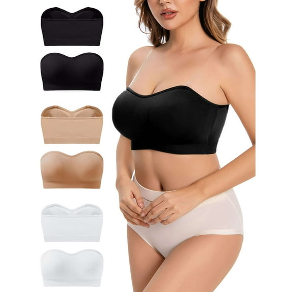 BadPiggies Women's Strapless Bra Non-Slip Wireless Comfort Bandeau Bras MultiWay Plus Size Seamless Bralette