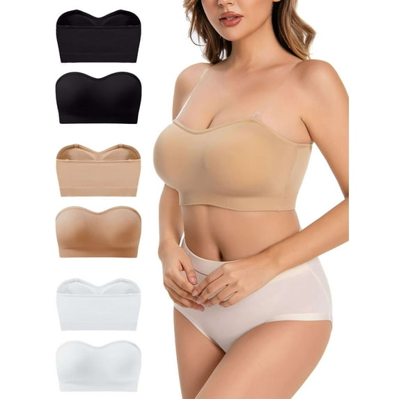 BadPiggies Women's Strapless Bra Non-Slip Wireless Comfort Bandeau Bras MultiWay Plus Size Seamless Bralette
