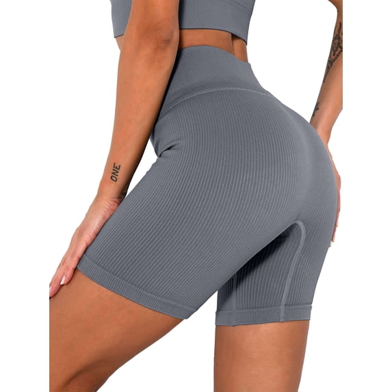 BadPiggies Women's Stretch Biker Shorts High Waist Yoga Shorts Tummy Control Athletic Running Tights Pants (S, Gray)