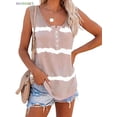 thumbnail image 1 of BadPiggies Women's Summer Boho Tie Dye Sleeveless Tank Tops Button Blouse Loose Casual Striped Vest T-shirt Plus Size (XL, Khaki), 1 of 6