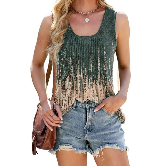 BadPiggies Women's Tank Tops Tie Dye Summer T Shirts Sleeveless Casual Loose Tunic Blouses