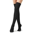 thumbnail image 1 of BadPiggies Women's Thigh High Socks Cable Knit Over the Knee Boot Socks Long Winter Warm Fashion Leg Warmers - Black, 1 of 7