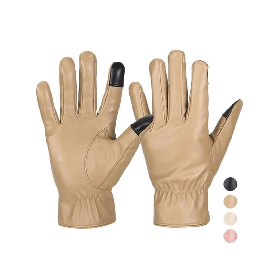 BadPiggies Women's Touchscreen Texting Leather Gloves with Fleece Lining Winter Warm Driving Gloves (Khaki)