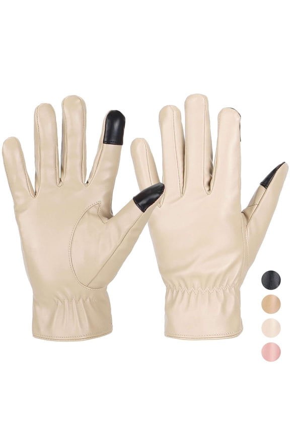 BadPiggies Women's Touchscreen Texting Leather Gloves with Fleece Lining Winter Warm Driving Gloves (White)