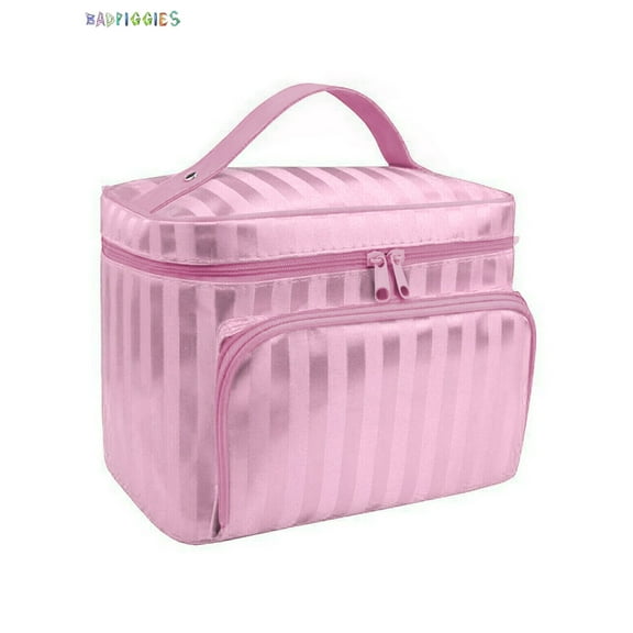 BadPiggies Women's Travel Cosmetic Bags Makeup Case with Mirror Toiletry Handbag Pouch Organizer (Pink)