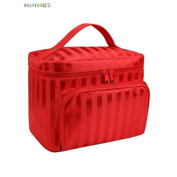 BadPiggies Women's Travel Cosmetic Bags Makeup Case with Mirror Toiletry Handbag Pouch Organizer (Red)