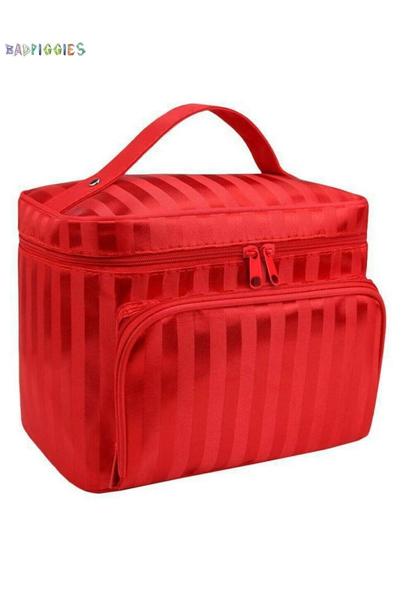 BadPiggies Women's Travel Cosmetic Bags Makeup Case with Mirror Toiletry Handbag Pouch Organizer (Red)