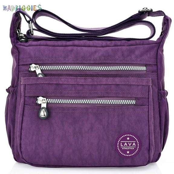 BadPiggies Women's Waterproof Nylon Crossboby Shoulder Bag Casual Messenger Bag Handbag with Zipper Pockets (Purple)
