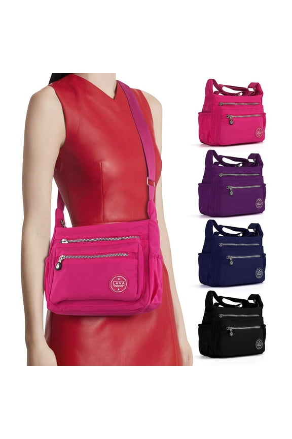BadPiggies Women's Waterproof Nylon Crossboby Shoulder Bag Casual Messenger Bag Handbag with Zipper Pockets (Rose Red)