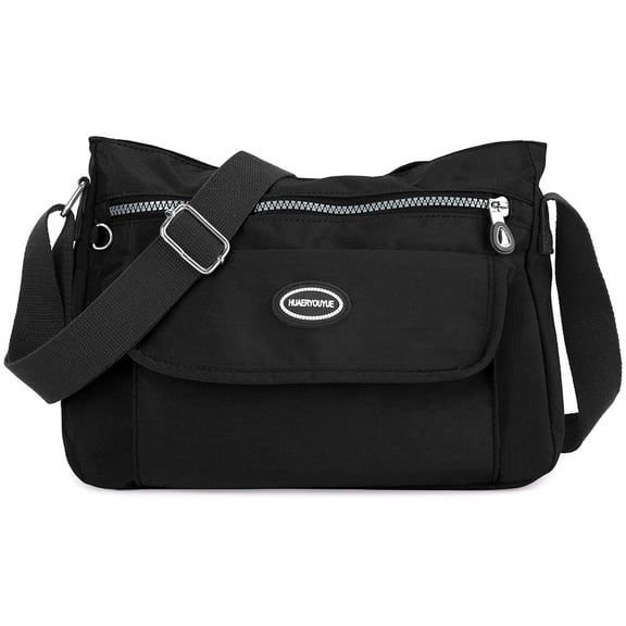 BadPiggies Women's Waterproof Nylon Crossbody Bag Multi-Pocket Shoulder Bag Travel Purse and Handbag (Black)