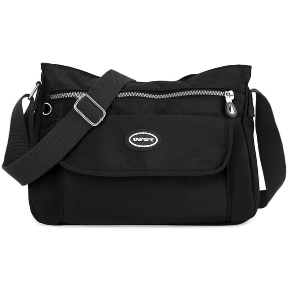 BadPiggies Women's Waterproof Nylon Crossbody Bag Multi-Pocket Shoulder Bag Travel Purse and Handbag (Black)